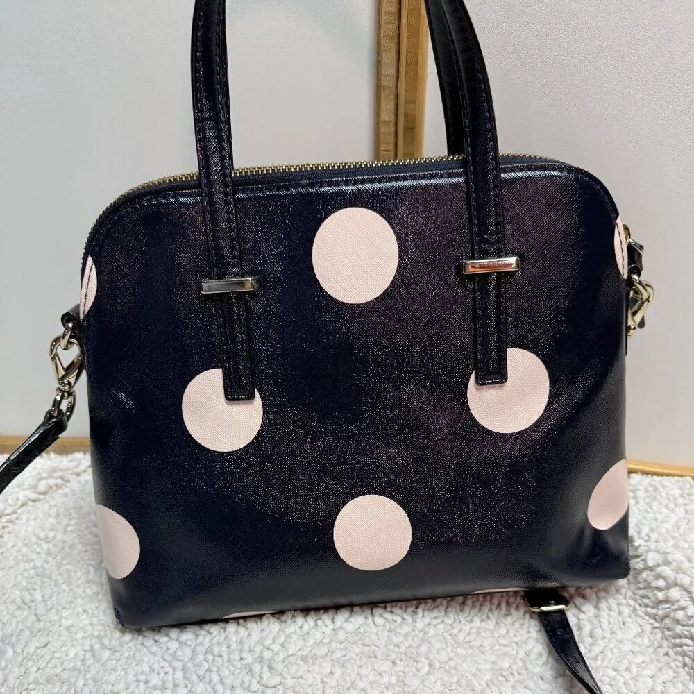 kate spade new‎ york Crossbody Bag Navy w/ Pale Pink Dots Preloved